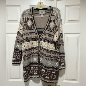 Vintage Wool embroidery floral neutral geometric Brown‎  cardigan sweater 14
